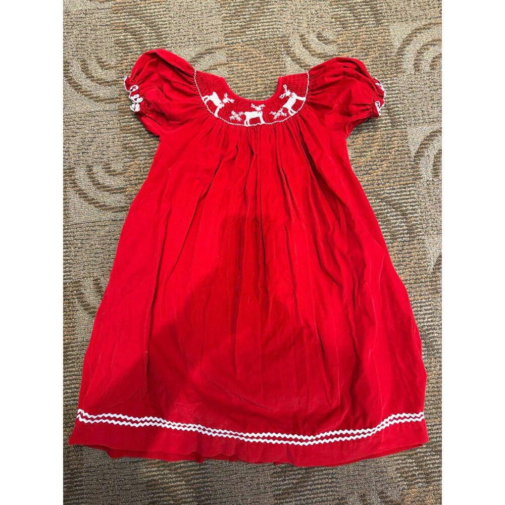 Smocked Christmas dress reindeer